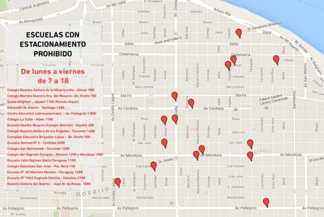 El mapa de las escuelas donde no se puede estacionar